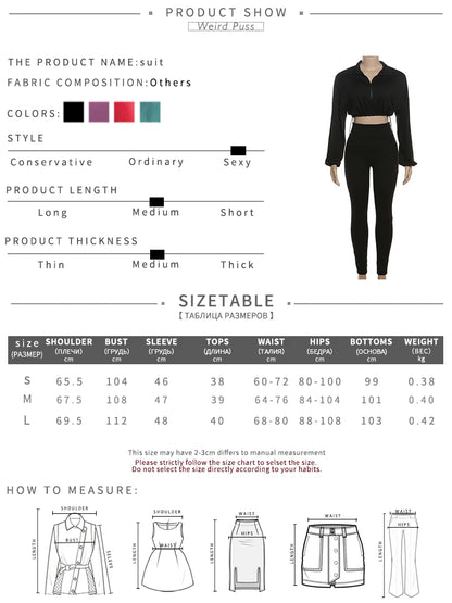 Weird Puss Women Tracksuit 2 Piece Set 2024 Autumn Casual Zip Thin Drawstring Jacket+Leggings Matching Streetwear Sporty Suit