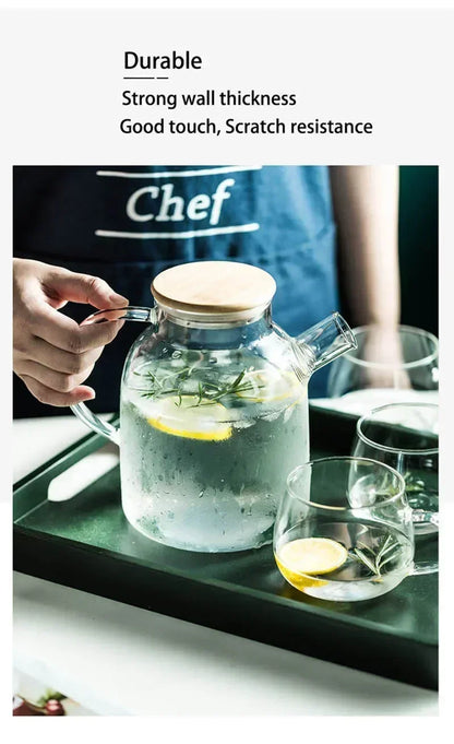 1.8L Transparent Borosilicate Glass Teapot Heat-Resistant Large Clear Tea Pot  Flower Tea Set Puer Kettle Cup Office Home Tool