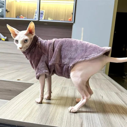 Soft Warm High Neck Fleece Pet Cat Hoodie Kitten Coat Sphynx Clothing without Hat for Cats Autumn Winter Pet Clothes Outfits