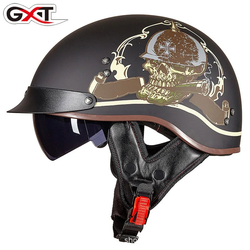 Retro Half Helmet Motorcycle Cruiser Helmet German Style Vintage Casco Moto Open Face Chopper Biker Pilot DOT Capacetes Para