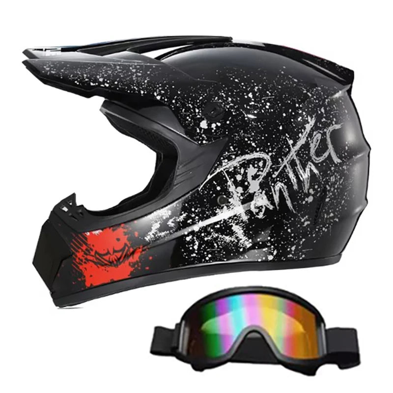 Motocross and Off-Road Helmet Set - Extreme Youth Challenge Full Helmet, Goggles, Gloves, and Protective Gear