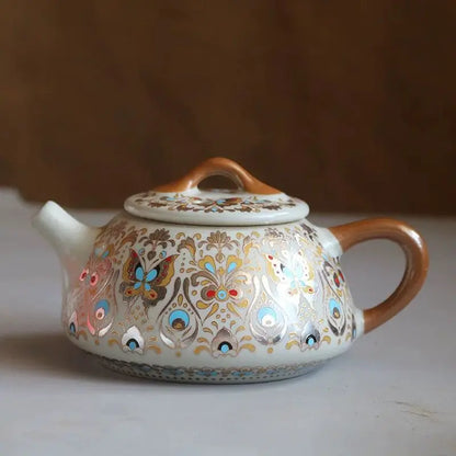 Hand Drawn Ceramic Teapot, Vintage Chinese Kung Fu Teapot, Household Brewing Porcelain Tea Set, Vintage Floral Design