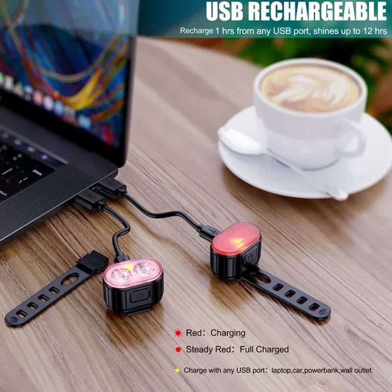 USB Rechargeable Bicycle Lights Bike Safety Warning Lamp Outdoor Waterproof Cycling Flashlight For Mountain And Road Bikes