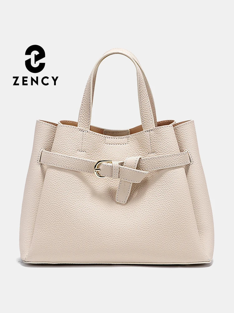 Zency Fashion Genuine Leather Top-handle Bag For Women Luxury Designer Crossbody Bag Zipper Purse Elegant OL Work Bag Tote Sac