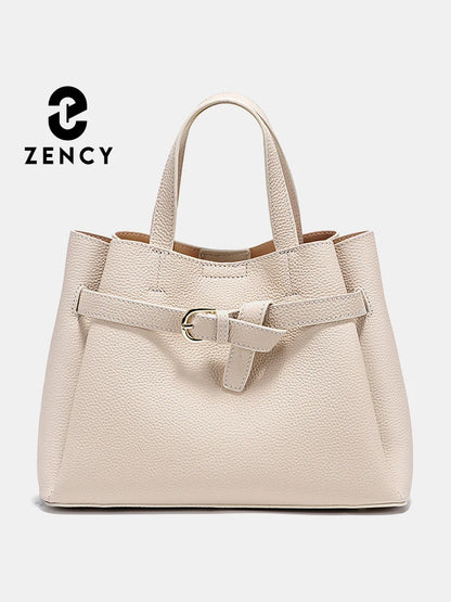 Zency Fashion Genuine Leather Top-handle Bag For Women Luxury Designer Crossbody Bag Zipper Purse Elegant OL Work Bag Tote Sac