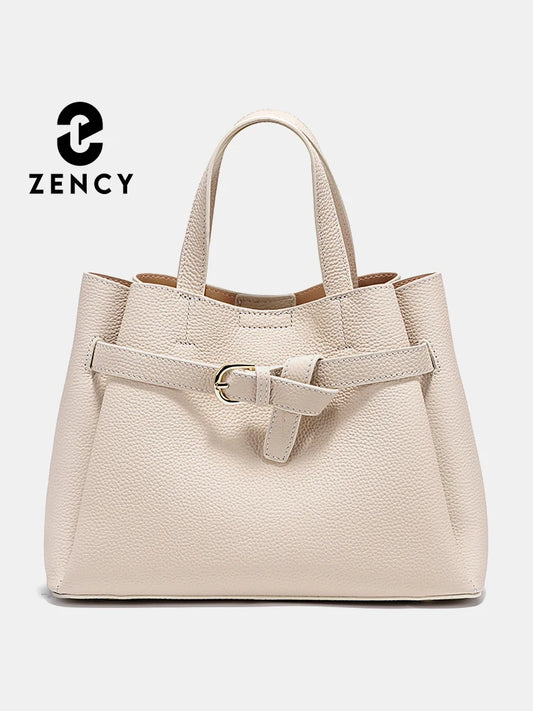 Zency Fashion Genuine Leather Top-handle Bag For Women Luxury Designer Crossbody Bag Zipper Purse Elegant OL Work Bag Tote Sac