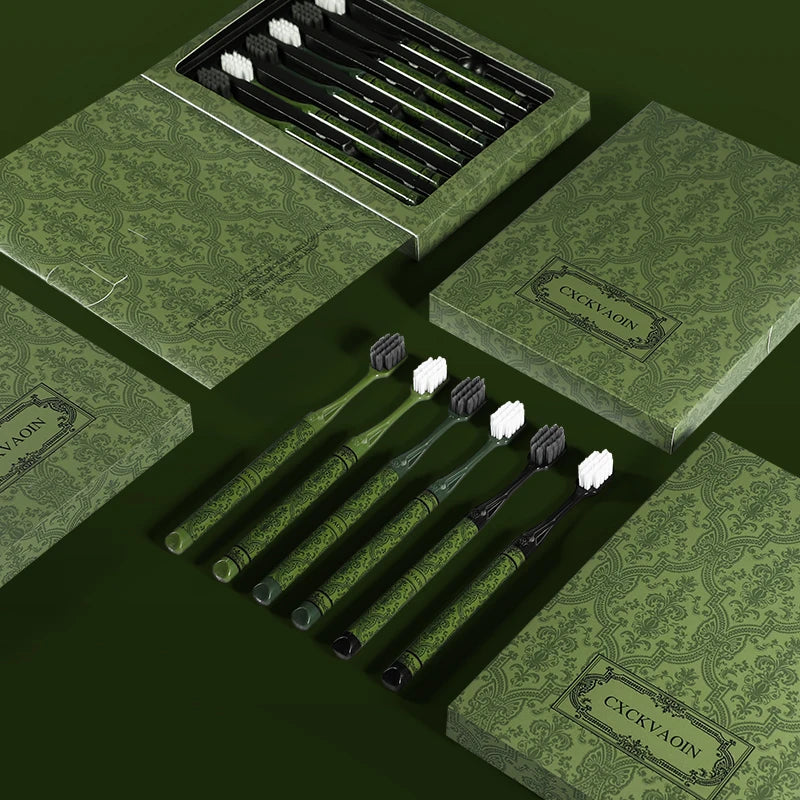 [6-Pcs Gift Boxes] Forest Travel Series Home Couple Travel High-end Adult Small Head Soft-bristled Toothbrush