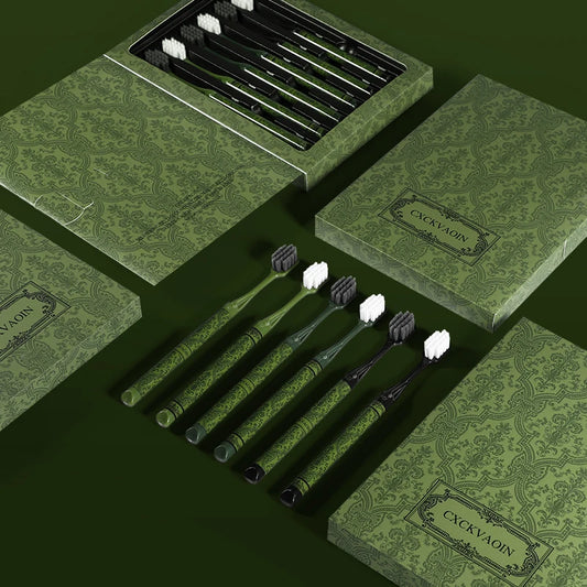 [6-Pcs Gift Boxes] Forest Travel Series Home Couple Travel High-end Adult Small Head Soft-bristled Toothbrush