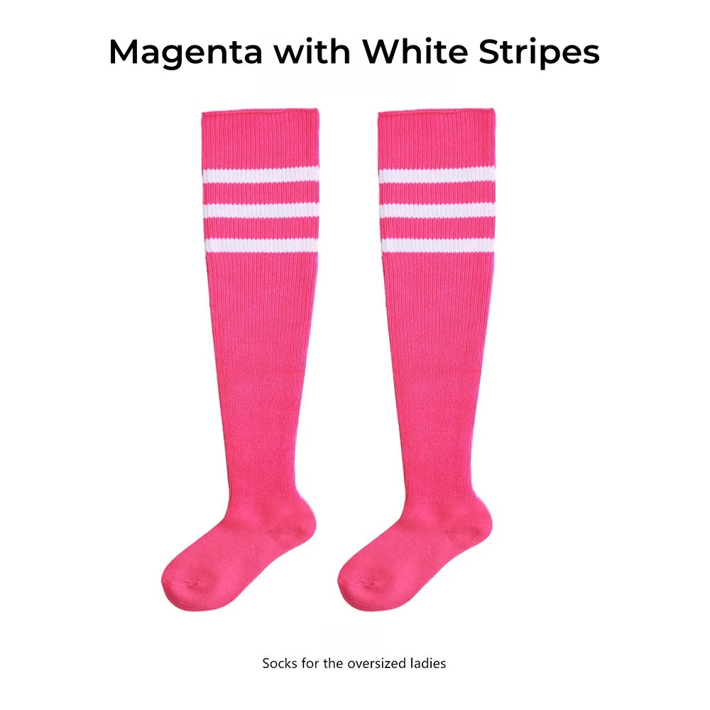 Women's Striped Plus Size Thick Thigh-High Socks Collection Big Girls Acrylic Yarn Stretch Colorful Streaks Leg Warmer Socks