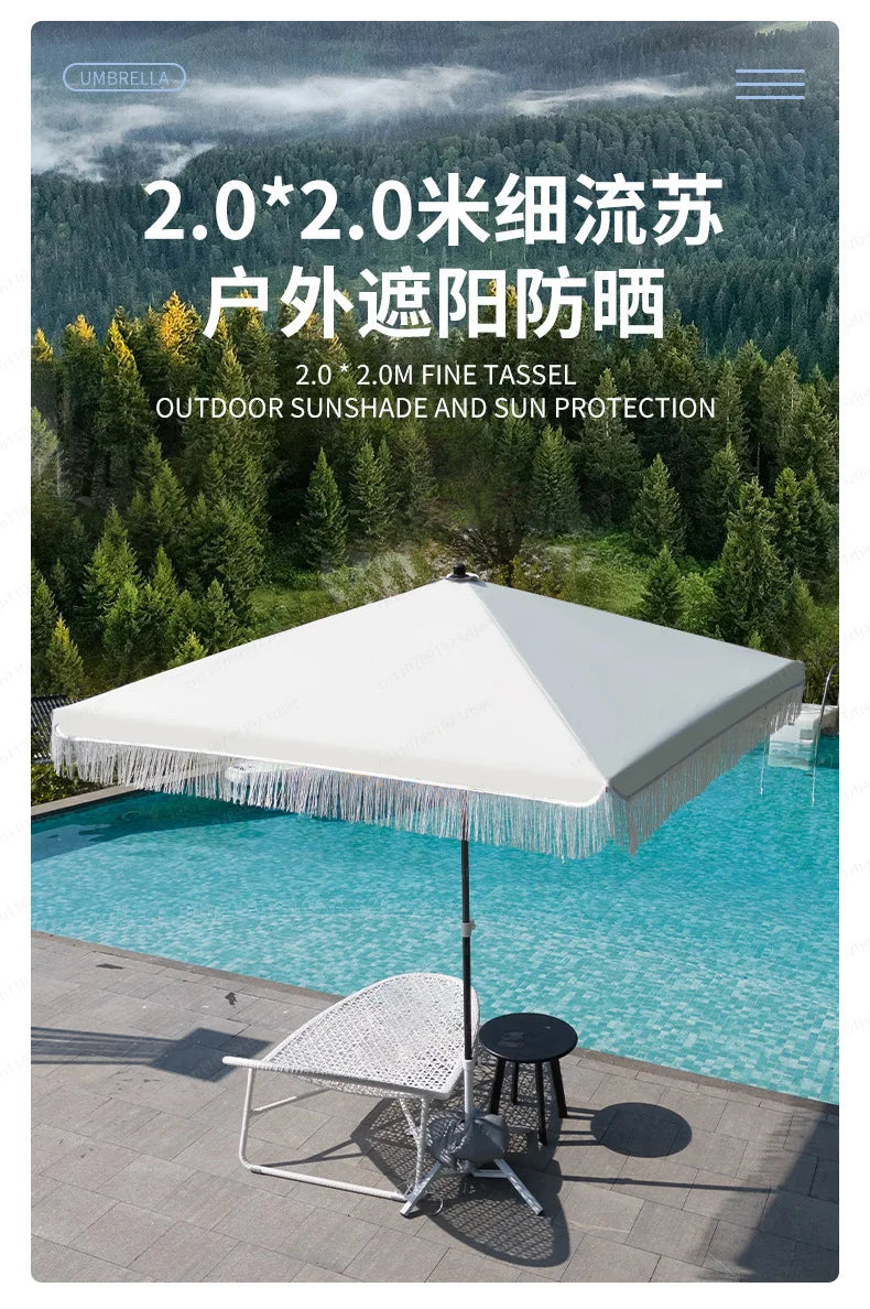 Seaside Resort Beach Umbrella Courtyard Tassel  Pool Terrace Parasol Square Umbrella