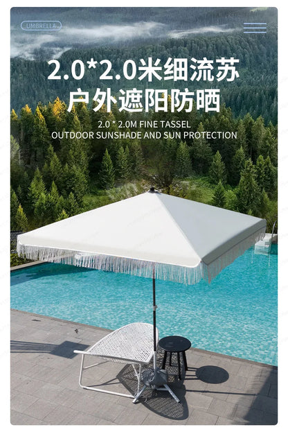 Seaside Resort Beach Umbrella Courtyard Tassel  Pool Terrace Parasol Square Umbrella