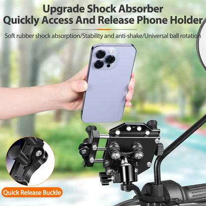 New Motorcycle Phone Holder Universal Alloy Shock-Absorbing Motos Bike Handlebar Navigation Bracket 360° Rotary Adjustable Stand