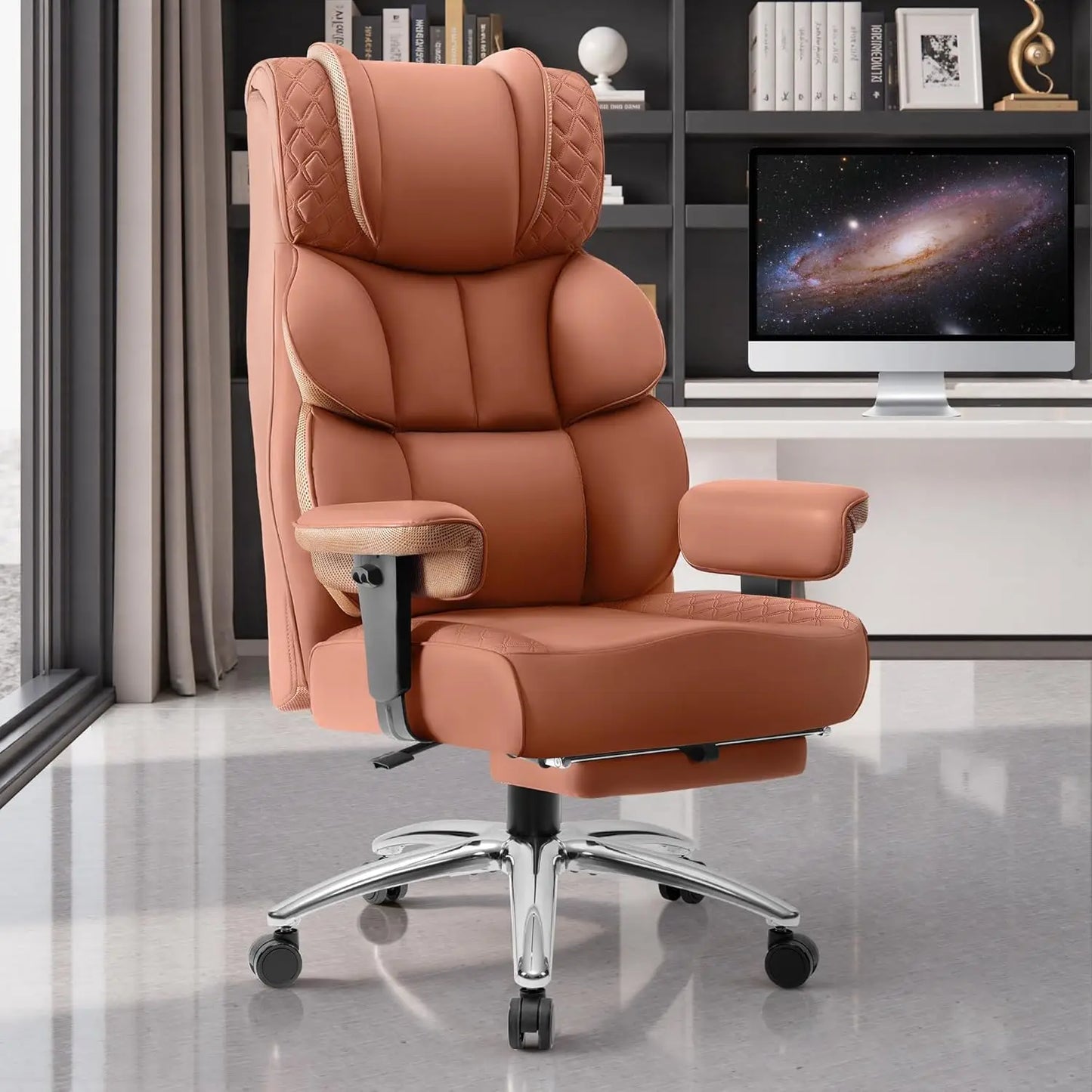 Office Desk Chair, Big and Tall Leather Gaming Chair with Footrest, Wide Ergonomic Comfy Executive High-Back, Customized