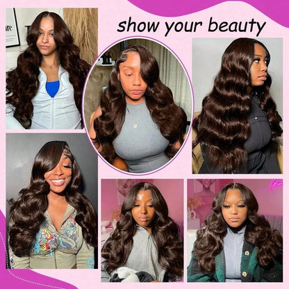 Smilegirl 250% Density Brown Body Wave Lace Frontal Wigs Human Blended Hair 13x4 HD Transparent Brown Body Wave Lace Frontal Wigs Chocolate Brown