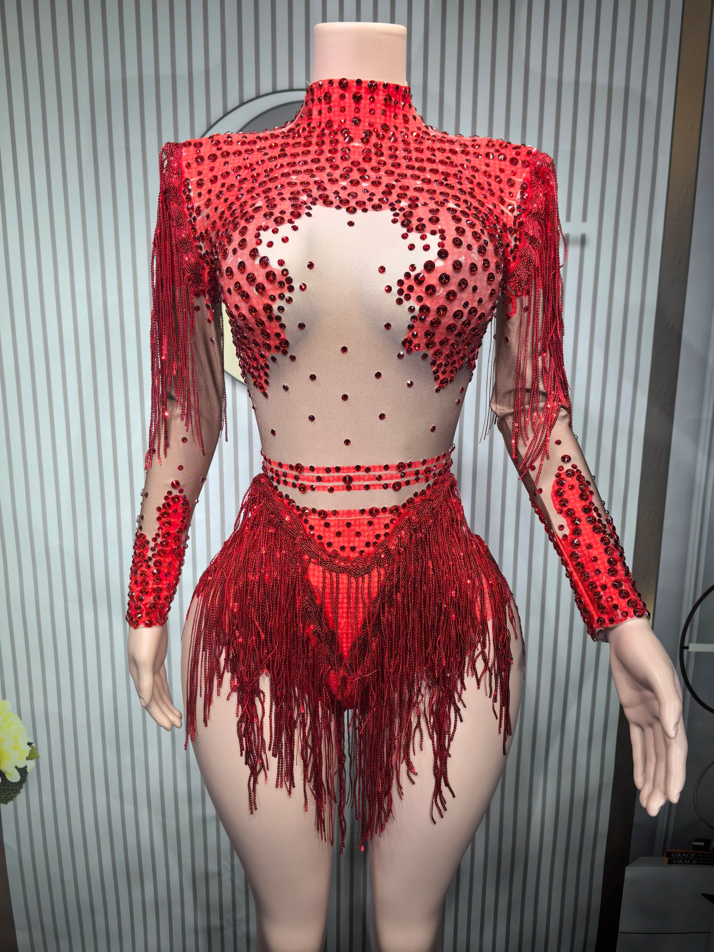 Sexy Skinny Leotard Singer Dancer Show StageWear Sparkly Blue Rhinestones Women DanceCostume Fringes One Shoulder Bodysuit  7G