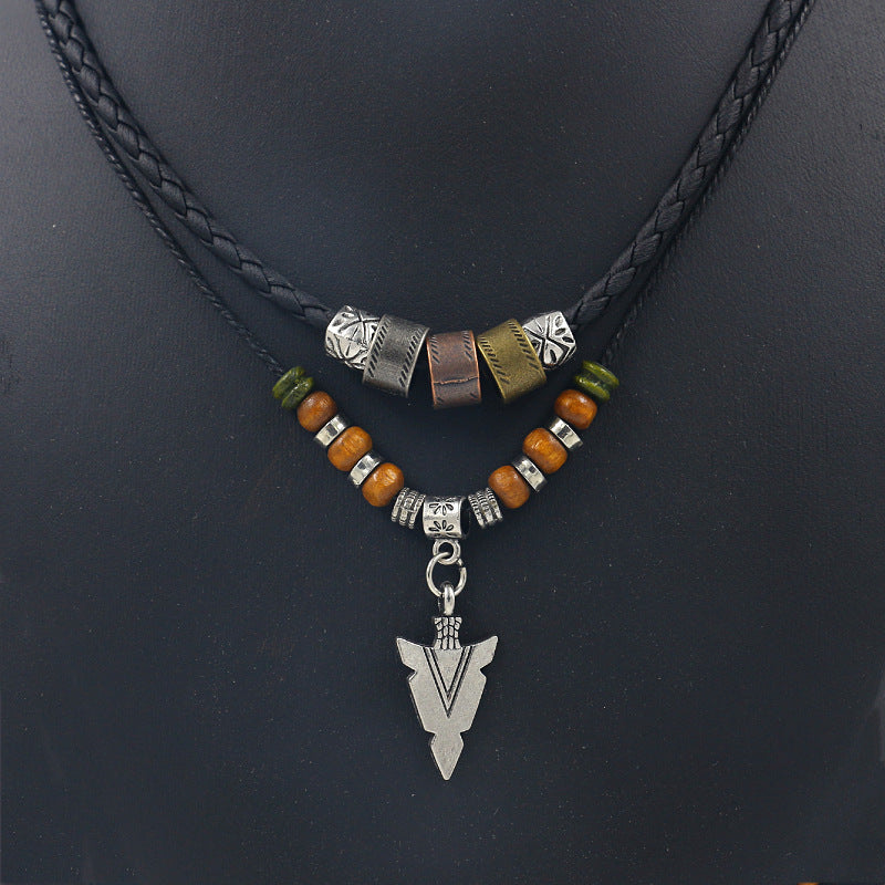Collana Uomo Artificial Leather Rope Beaded Necklace Men Collier Homme Arrow Pendant Necklace For Men Jewelry Collar Hombre
