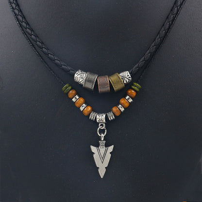 Collana Uomo Artificial Leather Rope Beaded Necklace Men Collier Homme Arrow Pendant Necklace For Men Jewelry Collar Hombre