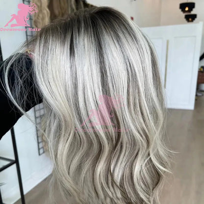 Ash Blonde Human Hair Wig Dark Roots Transparent Lace Frontal Human Hair Wigs 13x4 Lace Front Wigs with Baby Hair Pre Plucked Na
