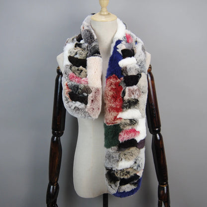 Winter Women Knitted Real Rex Rabbit Fur Scarf Natural Soft Long Style Rex Rabbit Fur Muffler Lady Warm 100% Genuine Fur Scarves