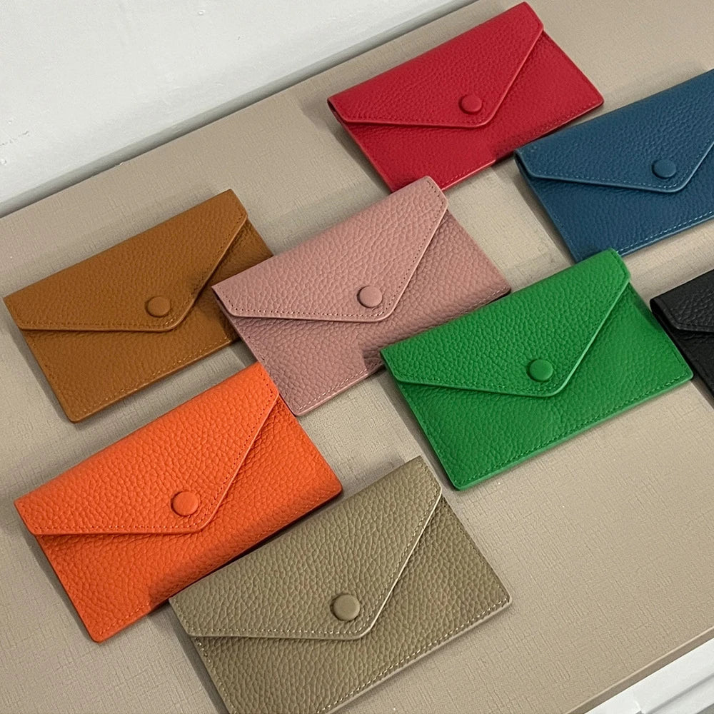 Customized letters, genuine cowhide leather, women's ultra-thin card wallet, women's short envelope, women's wallet