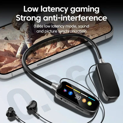HD Screen Bluetooth 5.4 Headphones Neckband Earphones TWS Wireless Headsets HiFi Stereo Waterproof Earbuds Support TF Card