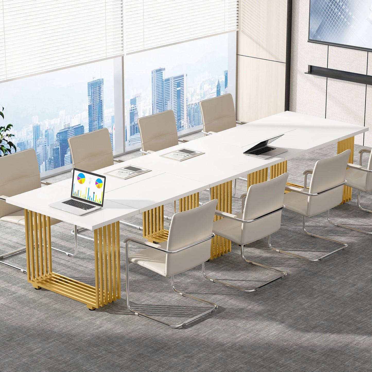 Tribesigns Modern Office Desk, 70.9" Wooden Computer Desk,Executive Desk with Gold Metal Legs, Large Workstation Home Office