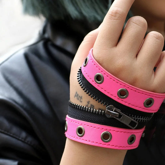 2025 Gothic Adjustable Pu Leather Bracelet Zipper Punk Rivet Wrap Bracelets Bangle Button Wristband Men Women Jewelry