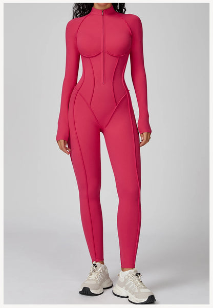 Yoga Bodysuit Long Sleeved Women's Tracksuits Gym Zipper Jumpsuits Sports Workout High-intensity Fitness One-piece Tights Suit