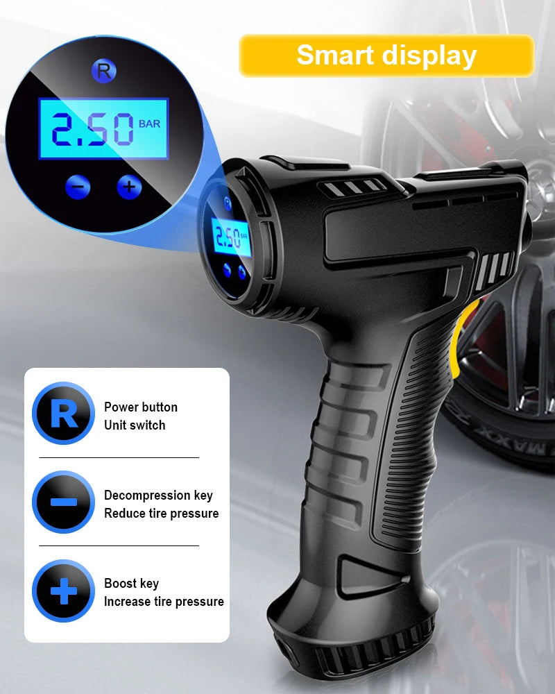EAFC 120W Handheld Air Compressor Wireless/Wired Inflatable Pump Portable Air Pump Tire Inflator Digital for Car Bicycle Balls