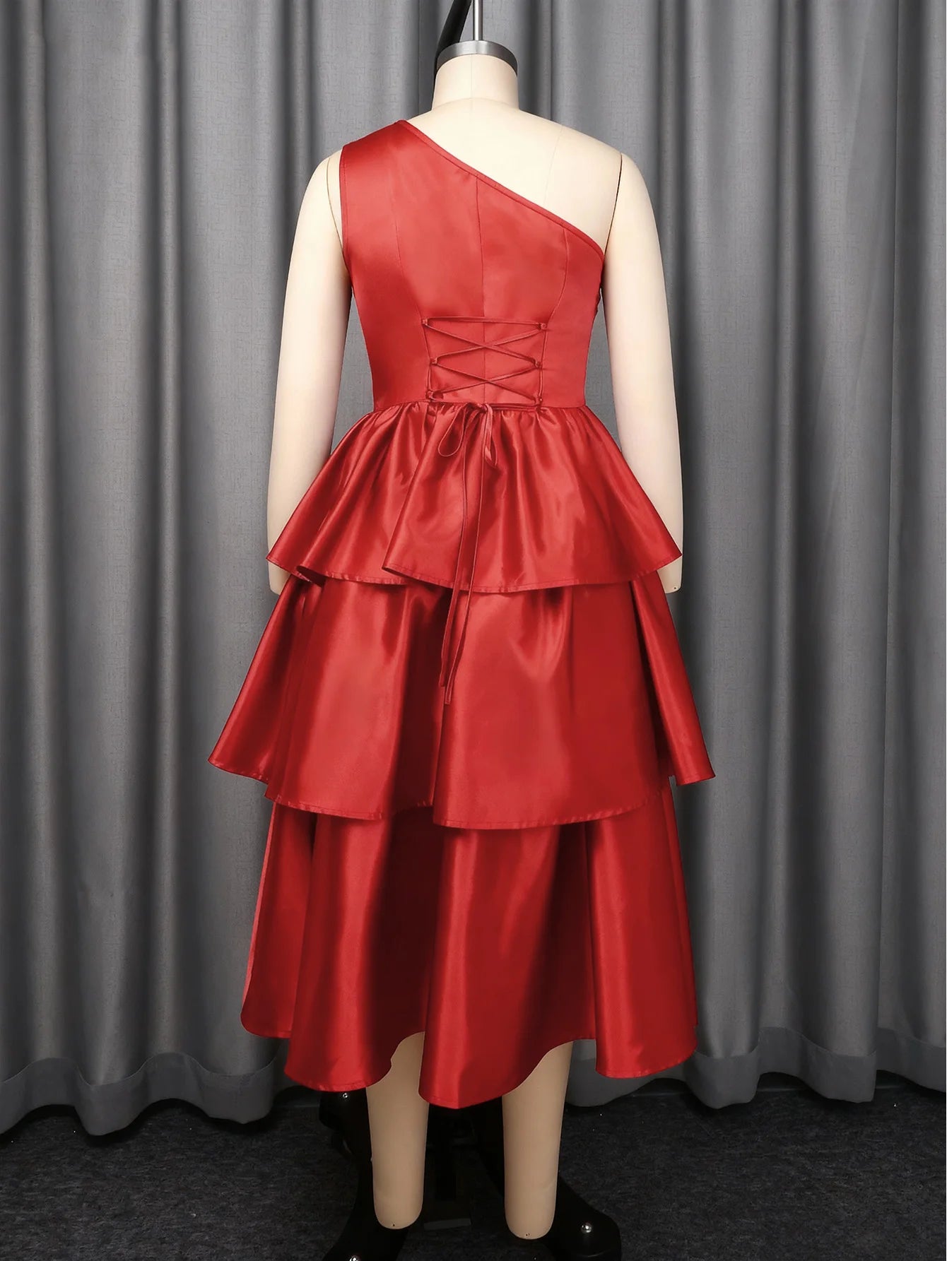 Women Elegant Shiny One Shoulder Ruffle Layered Christmas Party Dresses Date Out Birthday Wedding Guest Event Occasion Gowns New