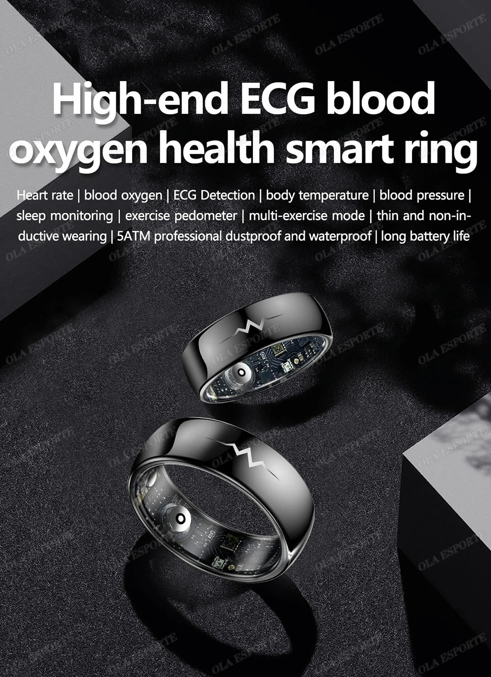 New ECG Smart Ring Men Women Bluetooth Blood Heart Rate Blood Oxygen Health Monitoring Multi Sports 5ATM Waterproof smartring