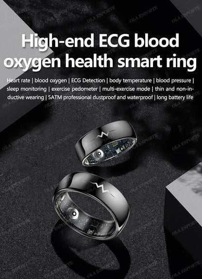 New ECG Smart Ring Men Women Bluetooth Blood Heart Rate Blood Oxygen Health Monitoring Multi Sports 5ATM Waterproof smartring