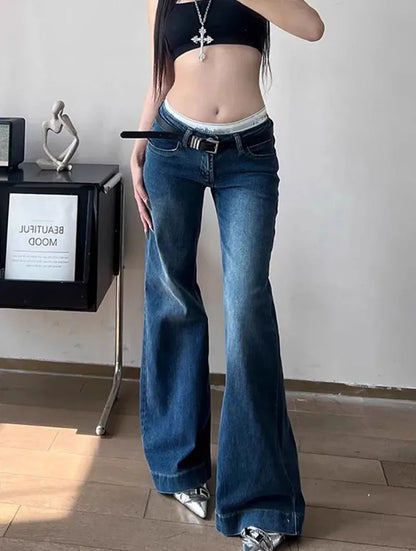 2025 New High Waist Flared Jeans Female Y2K Vintage Slim Stretchy Denim Pants for Women Aesthetic Streetwear Wide Leg Trousers