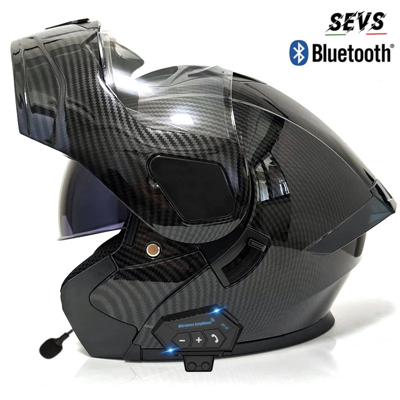 Small Modular Electric Motorcycle Helmet Bluetooth Dual Visor Helmet with Large Rear Wing 3C DOT Certified Safety Gear