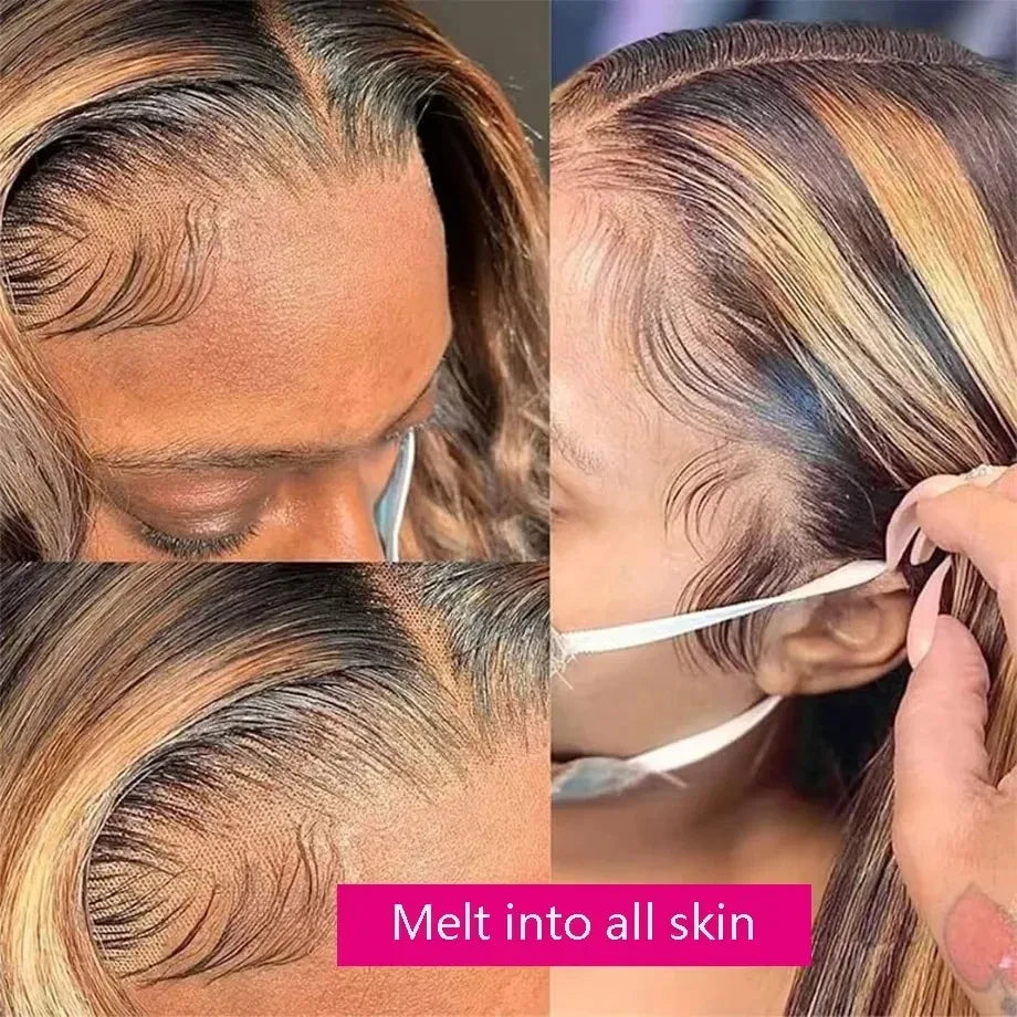 13x4 13x6 HD Lace Front P427 Highlight Bone Straight Human Hair Wigs 200 Density Brazilian  Honey Blonde Colored Human Hair Wigs