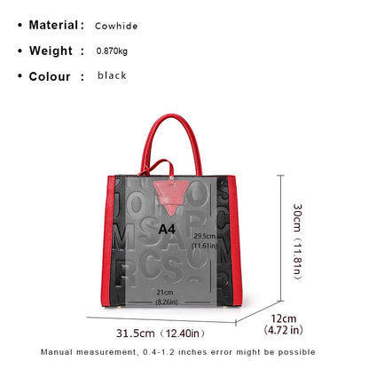 Genuine leather letter printed women's handbag new large capacity contrasting leather crossbody bag