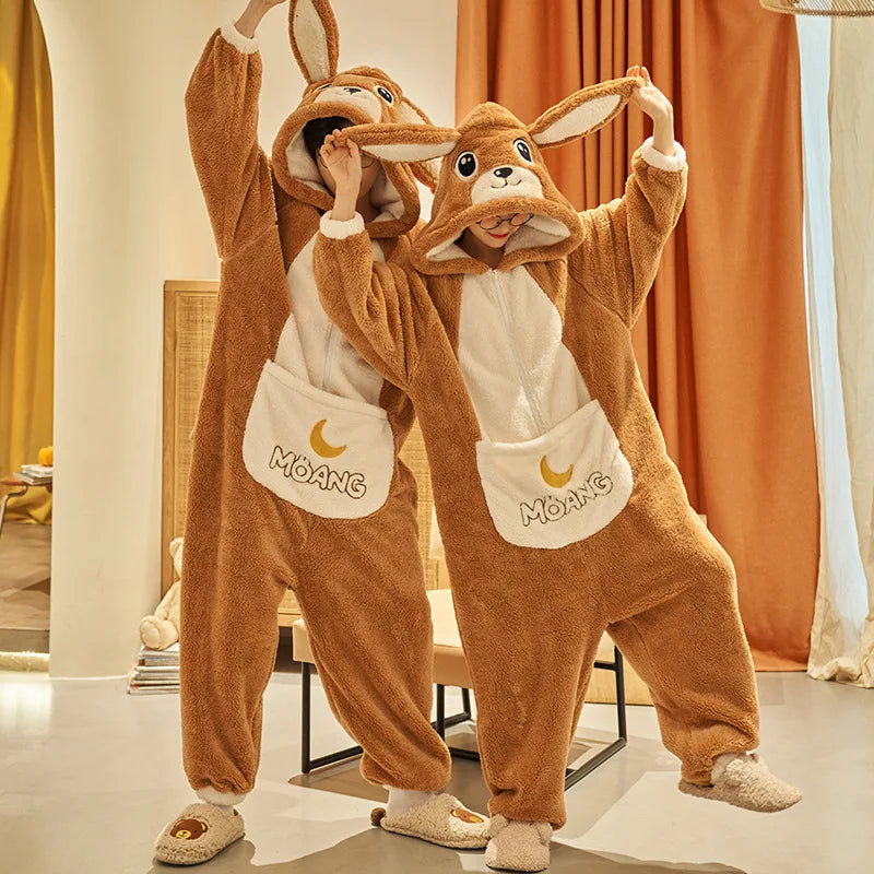 Kigurumi Adults Winter Sleepwear Women Men Pajamas Animal Onesie Thicken Couples Pijamas Cartoon Night Wears For Women Homewear