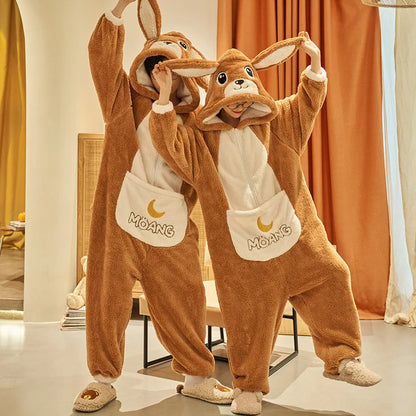 Kigurumi Adults Winter Sleepwear Women Men Pajamas Animal Onesie Thicken Couples Pijamas Cartoon Night Wears For Women Homewear