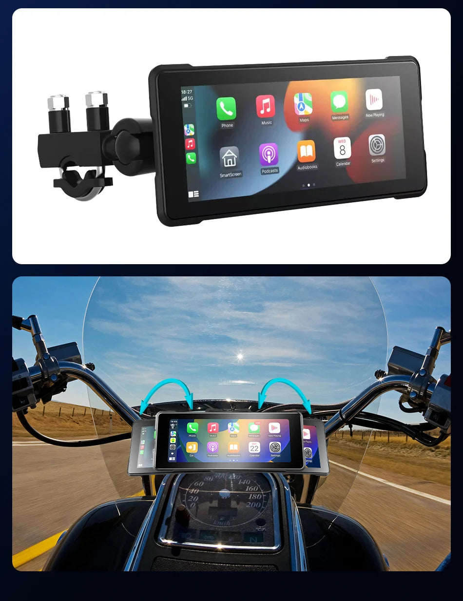 JMCQ 6.86'' Motorcycle DVR GPS Navigaton Wireless Carplay Android Auto Dash Cam IP67 Waterproof Dual Bluetooth Moto Monitor