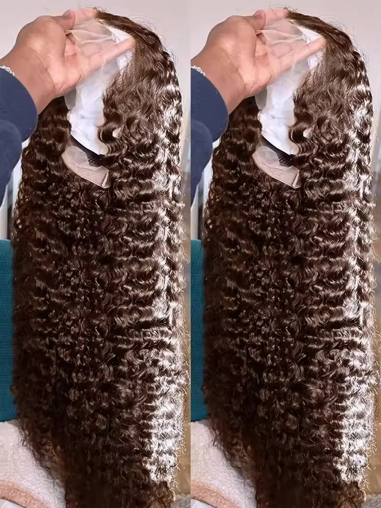 13X4 Chocolate Brown Lace Front Wigs Brazilian 13X6 Hd Lace Frontal Wig 100% Brown Curly Human Hair Pre Plucked Wigs For Women