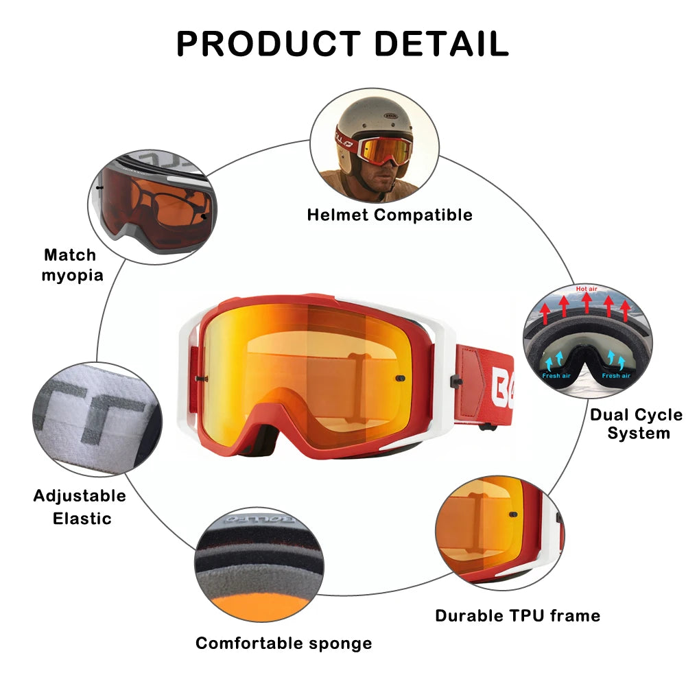 Dirt Bike Goggles with Tear-Off Quick-Release Ready Lens UV400 Motocross Glasses TPU Dual-Cycle Defogging Motorcycle Eyewear