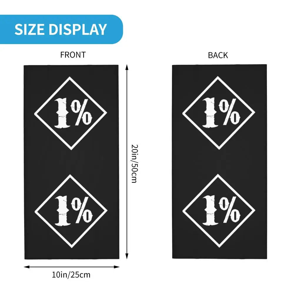 One Percenter 1% Bandana Neck Cover Printed Motorcycle Club Biker Mask Scarf Multifunctional Cycling Scarf for Men Women Adult