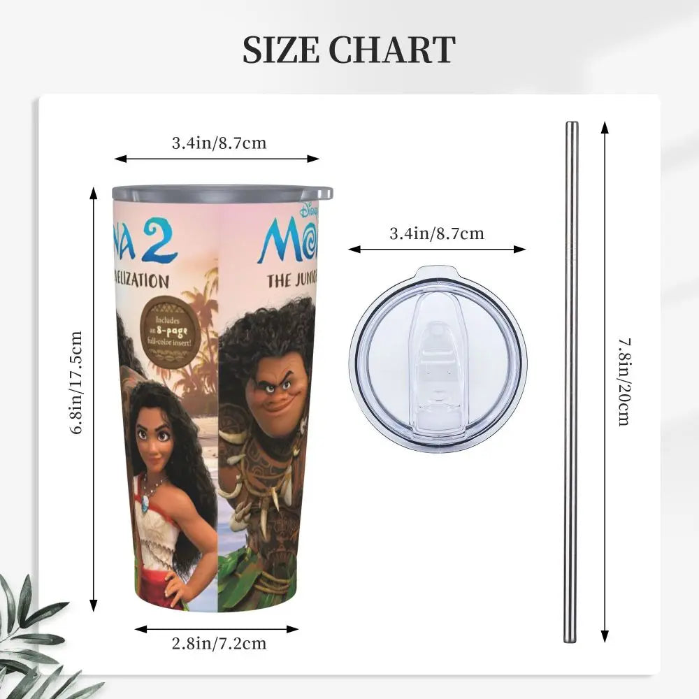 Moana and Pua Cartoon Movie Insulated Tumbler with Straws Stainless Steel Coffee Mugs Double Wall Car Bottle Cups 20oz