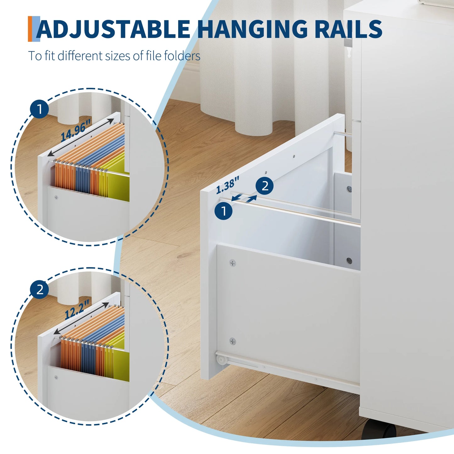 3 Drawer Rolling File Cabinet with Lock & Casters, Wooden Mobile Storage Organizer Printer Stand, Fits A4/Letter for Home Office