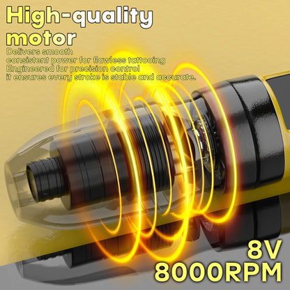 POSEIDON Tattoo Kit Yellow Tattoo Pen Kit For Permanent Makeup Tattoo Machine Kit Adjustable Tattoo Power Supply Tattoo Gun Kit