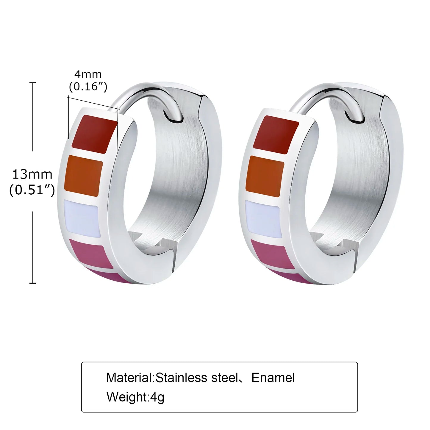 LGBT Rainbow Huggie Hoop Earring for Leibian Gay, Pride Flag Hinged Ear Piercings, Stainless Steel Jewelry