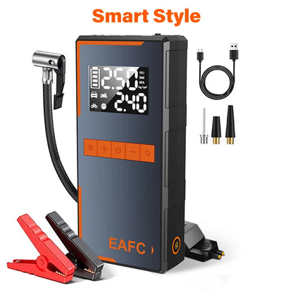 2025 Newest All-in-One Car Emergency Jump Starter & Air Pump 1200A Peak 150PSI Tire Inflator with LED Light & Power Bank