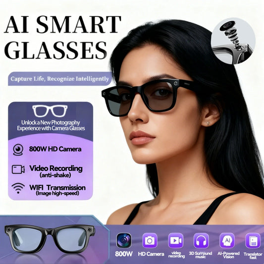 2025 New 800W Camera Glasses Bluetooth Smart Glasses with Camera Voice Call Music Smart Sunglasses Video Sound Record AI Glasses