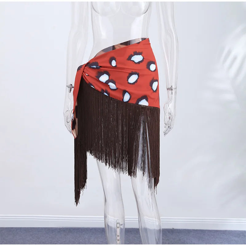 2026 Women Chic Vacation Outfits Fashion Leopard Print Sheer Chiffon Shirt Casual Turn-down Collar Mini Dress & Detachable Scarf