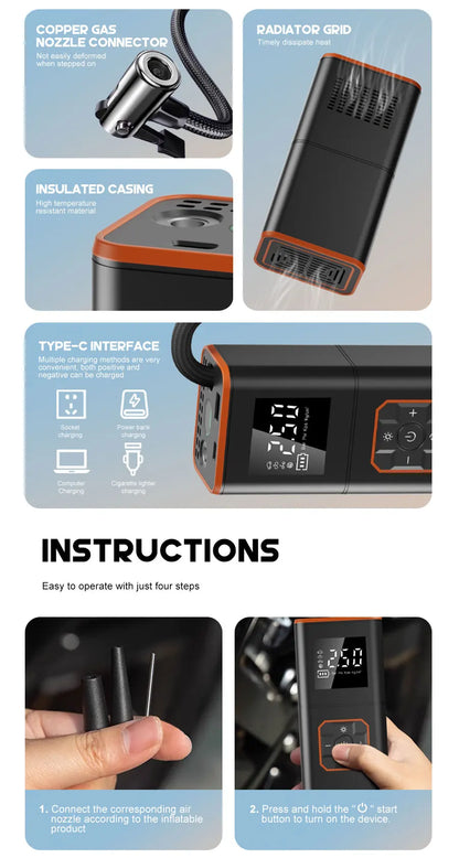 ABS Car Tyre Inflator Portable Air Compressor Car Inflatable Pumps Air Pump Suitable For Inflating Car Motorcycle Bicycle